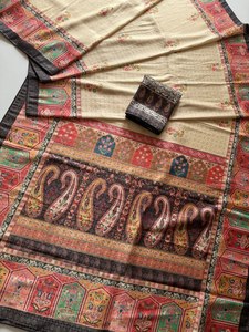 Sari en soie jacquard Dola de qualité supérieure avec tissage Zari complet et impression numérique UHD, vêtement de créateur - Product Image 2