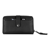 Dompet Kulit Asli Wanita Berdetail Stud RFID, Dompet Lipat dengan Ritsleting, Tempat Kartu, Logo Custom Tersedia, Grosir Partai Besar