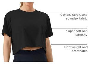 Nouveau T-shirt de sport ample en coton pour femme, à manches courtes, crop top dévoilant le nombril, idéal pour la danse, la course, le yoga et le fitness - Product Image 3