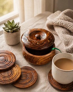 Sous-verres en bois massif de qualité supérieure, durables, pour une utilisation quotidienne ou résistants à la chaleur, disponibles au meilleur prix, couleur naturelle - Product Image 4