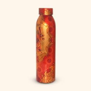 Thermos en métal au design oriental, bouteille de voyage portable, motif rouge et or - Product Image 1