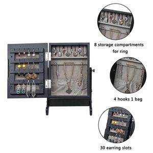 Scatola di immagazzinaggio in armadio nero piccolo specchio per gioielli Organizer - Product Image 5