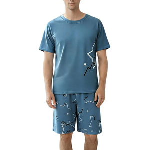 Men's Short Sleeve Pajama Set <b>Summer</b> Breathable Soft Sleepwear Loungewear Cozy <b>PJs</b> - Product Image 1