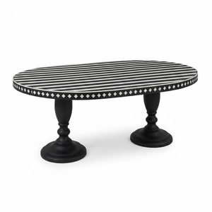 Mesa de Centro Redonda Negra Geométrica Moderna con Incrustaciones de Hueso Hechas a Mano, Decoración de Sala de Estar Artesanal India al por Mayor - Product Image 2