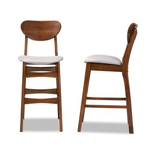 Mid-Century Modern Grey Fabric Upholstered <b>Bar</b> <b>Stools</b>, Walnut Brown Finished Wood Counter Chairs, Set of <b>2</b> for a Kitchen Island - Product Image 5