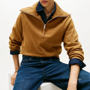 Sudadera con cremallera de cuarto para mujer, estilo casual urbano, hombros caídos, transpirable, ecológica, con capucha - Product Image 6