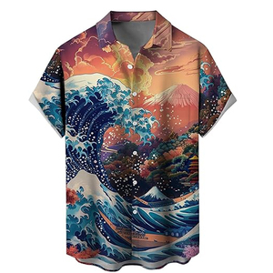 เสื้อเชิ้ตฮาวายลายดอกไม้เขตร้อนแขนสั้นสำหรับผู้ชาย เสื้อเชิ้ตชายหาดลำลองติดกระดุมสำหรับวันหยุดฤดูร้อน - Product Image 1