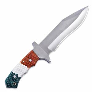 Couteau Bowie artisanal avec manche en résine nid d'abeille et étui en cuir, couteau de chasse et de camping en acier carbone pleine tige, personnalisable OEM - Product Image 2