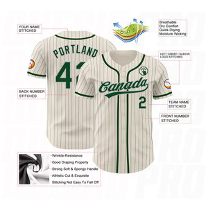 Custom Cream Gray Pinstripe Green Authentic <b>Baseball</b> Jersey Premium Quality Professional Sportswear Lightweight Breathable shirt - Product Image 3