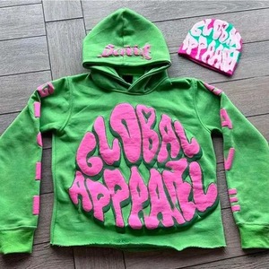 เสื้อฮู้ดดี้สีเขียวพิมพ์ลายพัฟฟ์ทรงโอเวอร์ไซส์ สตรีทแวร์ ยูนิเซ็กส์ ทรงปกติ ผ้าฝ้ายเฟรนช์เทอร์รี่ - Product Image 1
