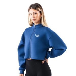 Blouson bomber court bleu roi pour femme, fermeture éclair intégrale, manches longues, sweat-shirt en polaire, décontracté, pour la gym, l'entraînement, vêtement de sport, vêtement d'extérieur tendance - Product Image 3