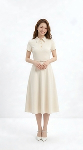 Conjunto de Vestido Elegante para Oficina para Mujer, Precio al por Mayor, Vestido Midi Premium 100% Algodón, Transpirable, Color Sólido, Estilo Casual de Negocios - Product Image 4