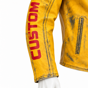 Blouson aviateur en cuir marron pour homme, col rabattu, fermeture éclair sur le devant, deux poches, coupe ajustée, manches classiques, hiver, éco-responsable, décontracté - Product Image 6