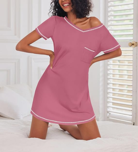 Camisón tipo camiseta con cuello en V, ropa de dormir suave, vestido de pijama para mujer, talla grande, camisón cómodo - Product Image 1