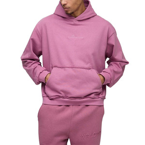 Men's Oversized Hooded <b>Sweatshirt</b> Solid <b>Pink</b> Cotton Fleece Pocket Design Casual Autumn Wear Regular Fit Knitted Fabric - Product Image 3