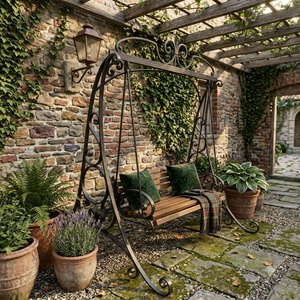 Balançoire de jardin victorienne en fer forgé robuste pour 2 personnes, avec coussin non imperméable, en métal, pour extérieur, patio, jardin - Product Image 3