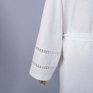 Albornoz de mujer Nesta Sports de alta calidad, 100% algodón, color blanco gofrado, personalizado, súper suave, transpirable, estilo kimono, ropa de dormir gofrada. - Product Image 6