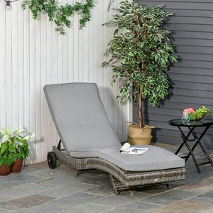 Lettino Prendisole Moderno Grigio Intrecciato con Schienale Regolabile a 5 Livelli e 2 Ruote per Facile Spostamento - Product Image 2