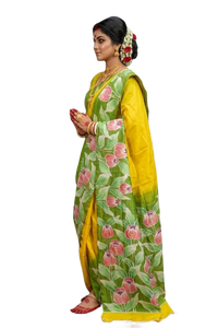 Sari de Seda Floral con Blusa para Mujer, Traje Tradicional Indio, Pakistaní y de Bangladesh, para Bodas y Fiestas - Product Image 3