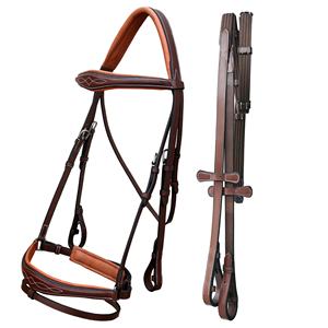 Brida de Doma Anatómica de Cuero Italiano de Alto Rendimiento con Riendas de Tela, Producto Premium Horsekraft Cómodo con Costuras Elegantes - Product Image 1