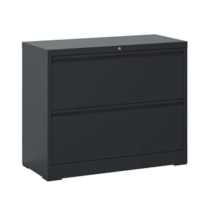 Armoire de classement latérale noire à 2 tiroirs avec serrure, meuble de bureau métallique verrouillable, armoire de classement noire avec fonction de verrouillage - Product Image 2