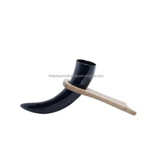<b>Drinking</b> <b>Horn</b> with Wooden Stand for Viking Style Celebrations Historical Display and Traditional Beverage Use by Artisan Craft - Product Image 3