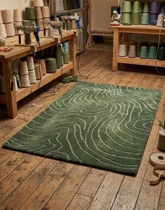Alfombra de Lana Verde Oliva Hecha a Mano con Diseño Abstracto Moderno, Antideslizante, con Base de Silicona y Algodón, Pelo Medio - Product Image 6