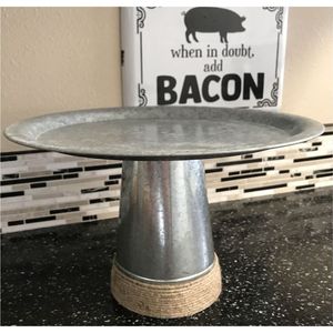 Rustic Galvanized Metal <b>Cake</b> <b>Stand</b> with Jute Rope Base Farmhouse Dessert Display Pedestal for Wedding Party Kitchen Tableware - Product Image 1
