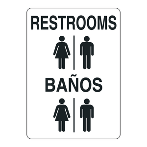 Señalización de Tráfico Bilingüe (Señal de Baño) Inglés/Español - Señal de Seguridad de PVC Duradero para Uso en Interiores/Exteriores - Product Image 1