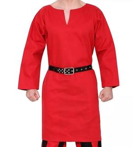 Tunique médiévale rouge en coton à manches longues, costume de la Renaissance fait main, vêtement historique, tenue d'armure confortable pour reconstitution historique - Product Image 1