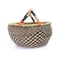 Panier Bolga en jonc de mer, style tressé du Ghana, durable, avec couvercle et poignées pliables, multifonction, couleur naturelle, fait main au Vietnam, prix abordable