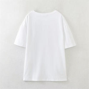 Women's White Cotton T-Shirt With Hand-<b>Drawn</b> Abstract <b>Art</b> Print Crew Neck Loose Fit Casual Short Sleeve All Seasons - Product Image 5