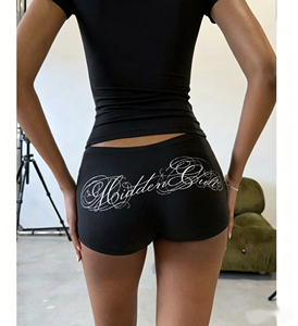 2026 Summer Clothes for Women High Collar 2 Pieces Set Crop T <b>Shirt</b> With Low Rise Shorts Set <b>Y2k</b> Women's Streetwear Clothing Set - Product Image 2
