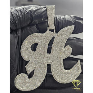 Iced Out "H" <b>Initial</b> <b>Necklace</b> Lab Grown Diamond Hip Hop Pendant <b>Silver</b> Bling Chain Custom Jewelry Gift - Product Image 2