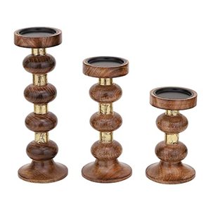Portavelas de metal y madera, decoración de lujo hecha a mano para la mesa del hogar, centro de mesa rústico, regalo para sala de estar, comedor, dormitorio - Product Image 4