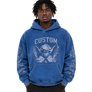 Vintage Washed Custom Graphic <b>Pullover</b> Hoodie Heavyweight Fleece Oversized Hoodies DTG Print Design Private Label OEM Supplier - Product Image 1