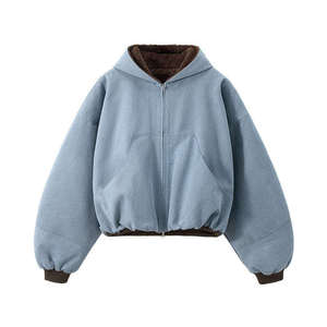 Sudadera con Capucha Extra Grande de Forro Polar, Manga Murciélago, Largo Recortado, Unisex, Invierno, Color Sólido, Diseño con Bolsillo Frontal con Cremallera - Product Image 1