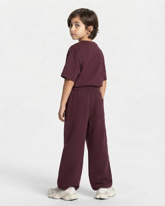 Ensemble de survêtement pour enfants garçons, coupe oversize, couleur marron contrastant, en molleton de coton, comprenant un sweat à capuche et un pantalon de survêtement à jambes larges, fabricant OEM et ODM - Product Image 6