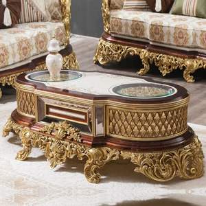 Juego de Sofás de Madera Maciza Antigua Francesa de Lujo de Alta Gama con Acabado Dorado para Muebles de Sala de Estar - Product Image 6