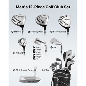 Ensemble complet de clubs de golf pour homme, 12 pièces, droitier, 460CC # 1 conducteur # 3 5 Fairway Wood # 4 Hybrides # 5/ - Product Image 2