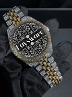Montre pour homme de luxe haut de gamme en or bicolore entièrement pavée de diamants Moissanite VVS, cadran romain, style Hip Hop