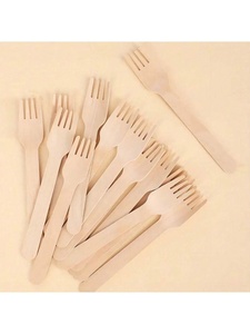 Nouvelles fourchettes élégantes en bois de bouleau de 155 mm, écologiques et jetables, pour les fêtes, la restauration, les salades, les desserts et les événements culinaires. - Product Image 1