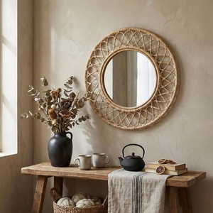 Espejo Redondo de Pared de Ratán Natural con Textura Tejida Cálida, Decoración Vintage para Sala de Estar y Hogar - Product Image 2