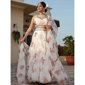Lehenga Choli en organza imprimé blanc de créateur élégant pour femme - Product Image 6