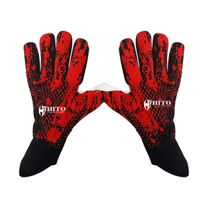 Custom Desig Black and Red Kint Soccer Goalkeeper Gloves with 4mm German Latex Negative Cut - Product Image 1