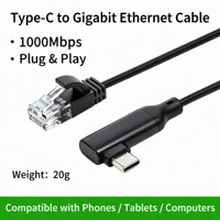 Kabel Adaptor Ethernet USB C ke RJ45 Sudut Kanan Aluminium 150cm 1000Mbps Gigabit Jaringan LAN Berkabel untuk Laptop Tablet