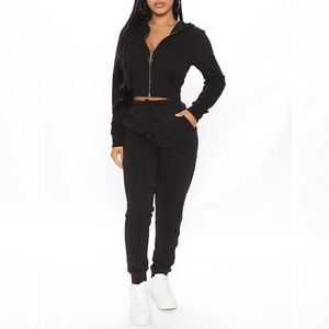 Women Olive Green Hooded Tracksuit Set Full Sleeve <b>Zipper</b> Crop <b>Top</b> With Drawstring Pants Casual Autumn Wear - Product Image 3