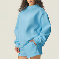 Ensemble court femme OEM personnalisé en tricot sportif, sweat-shirt et short d'hiver, manches longues, col rond, qualité supérieure, couleur unie