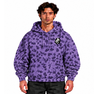 Sweat à capuche surdimensionné en polaire violet personnalisé à imprimé léopard avec poche kangourou, cordon de serrage et respirant, respectueux de l'environnement - Product Image 1