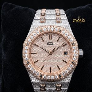 Montre de luxe pour homme, bicolore, sertie de moissanite, en acier inoxydable, mouvement mécanique ETA, résistante à l'eau 10 bars, personnalisée, style hip-hop - Product Image 1
